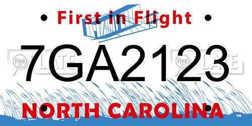 7GA2123 North Carolina License Plate