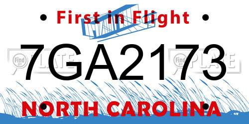 7GA2173 North Carolina License Plate