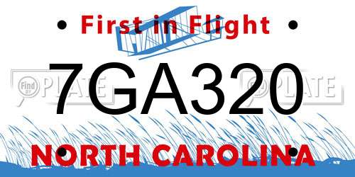 7GA320 North Carolina License Plate