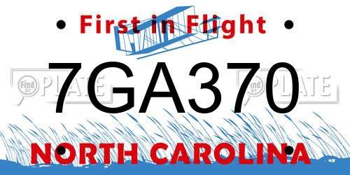 7GA370 North Carolina License Plate