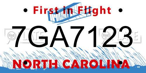 7GA7123 North Carolina License Plate