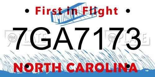 7GA7173 North Carolina License Plate