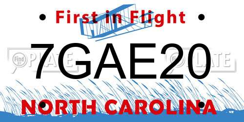 7GAE20 North Carolina License Plate