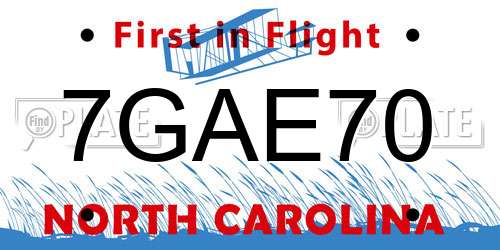 7GAE70 North Carolina License Plate