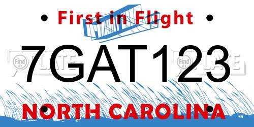 7GAT123 North Carolina License Plate