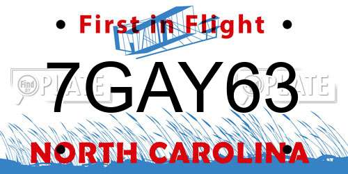 7GAY63 North Carolina License Plate