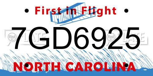 7GD6925 North Carolina License Plate