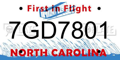 7GD7801 North Carolina License Plate