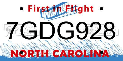 7GDG928 North Carolina License Plate