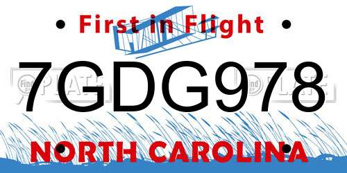 7GDG978 North Carolina License Plate