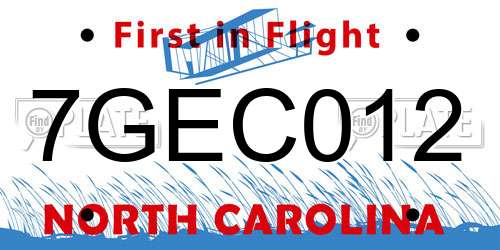 7GEC012 North Carolina License Plate