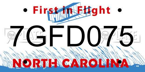 7GFD075 North Carolina License Plate