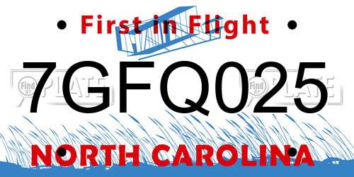 7GFQ025 North Carolina License Plate