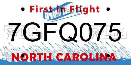 7GFQ075 North Carolina License Plate