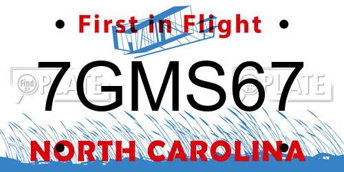 7GMS67 North Carolina License Plate