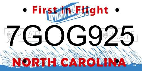 7GOG925 North Carolina License Plate