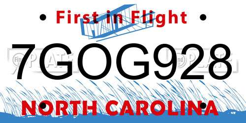 7GOG928 North Carolina License Plate