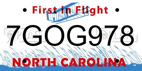 7GOG978 North Carolina License Plate