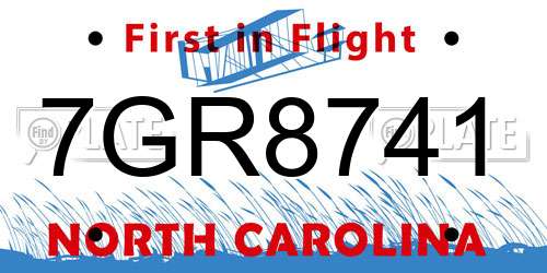 7GR8741 North Carolina License Plate