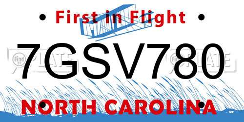 7GSV780 North Carolina License Plate