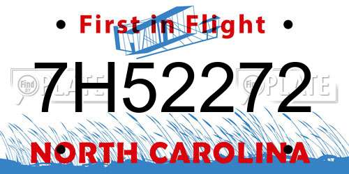 7H52272 North Carolina License Plate