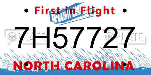 7H57727 North Carolina License Plate