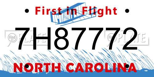 7H87772 North Carolina License Plate