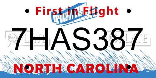 7HAS387 North Carolina License Plate