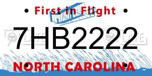 7HB2222 North Carolina License Plate