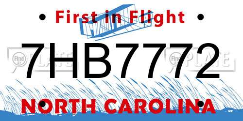 7HB7772 North Carolina License Plate