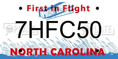 7HFC50 North Carolina License Plate