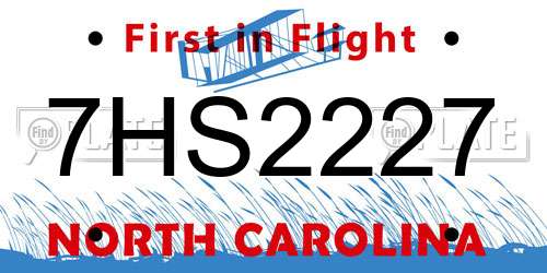 7HS2227 North Carolina License Plate