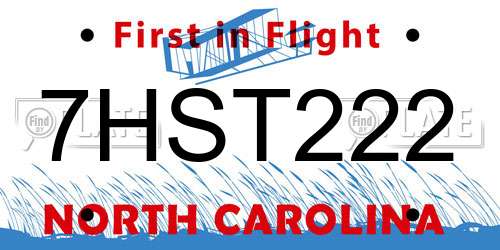 7HST222 North Carolina License Plate