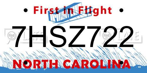 7HSZ722 North Carolina License Plate