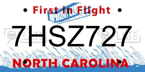 7HSZ727 North Carolina License Plate