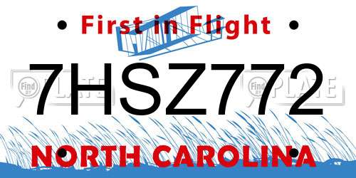 7HSZ772 North Carolina License Plate