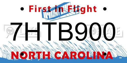 7HTB900 North Carolina License Plate