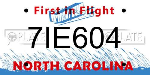 7IE604 North Carolina License Plate