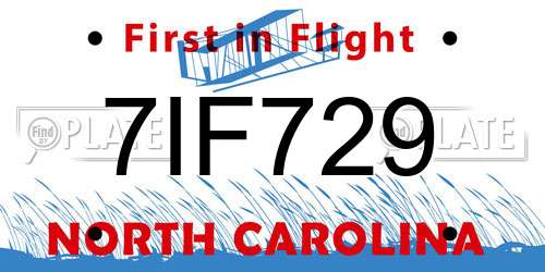 7IF729 North Carolina License Plate