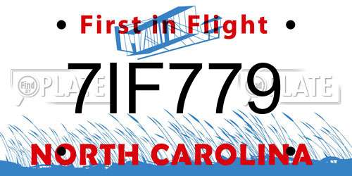 7IF779 North Carolina License Plate