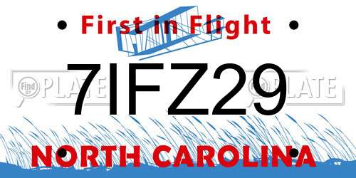 7IFZ29 North Carolina License Plate