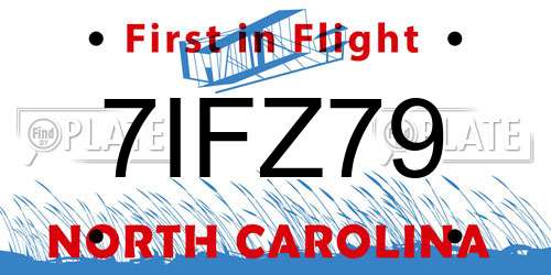 7IFZ79 North Carolina License Plate