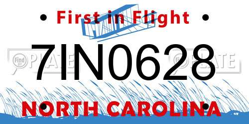 7IN0628 North Carolina License Plate