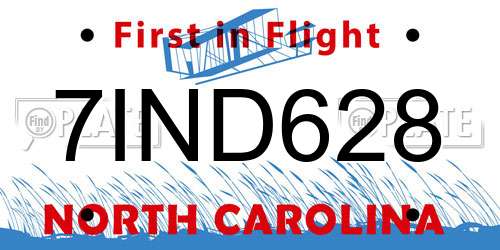7IND628 North Carolina License Plate