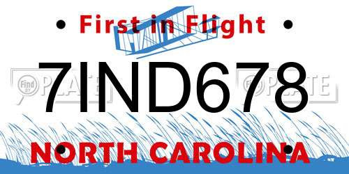 7IND678 North Carolina License Plate