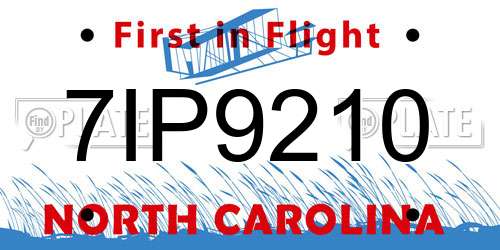 7IP9210 North Carolina License Plate