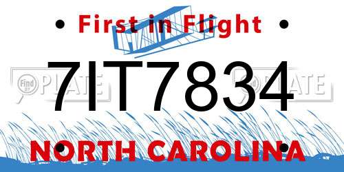 7IT7834 North Carolina License Plate
