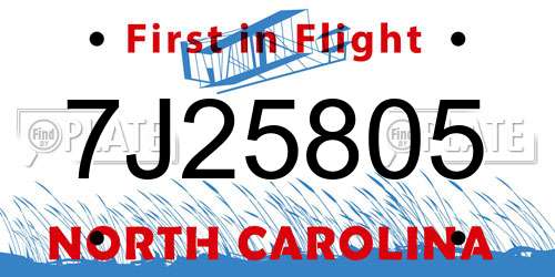 7J25805 North Carolina License Plate