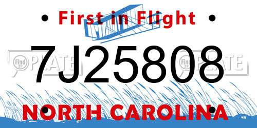 7J25808 North Carolina License Plate