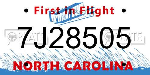 7J28505 North Carolina License Plate